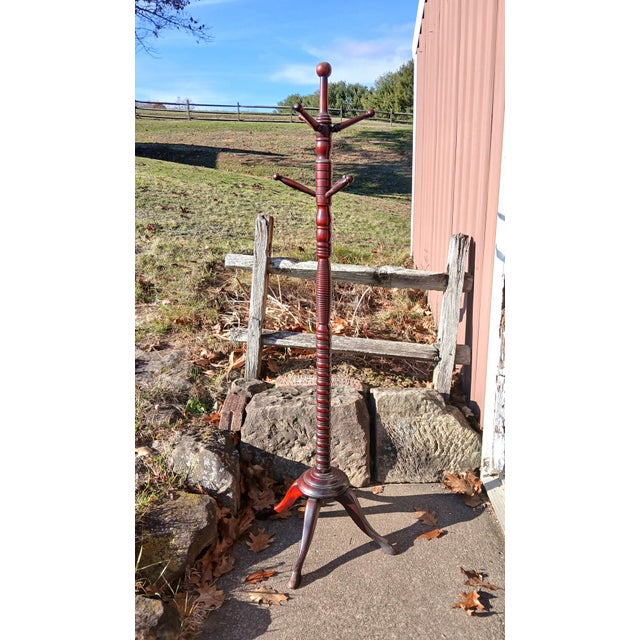 1900 - 1909 1900s Antique Hunzinger Mahogany Hat & Coat Rack Hall Tree For Sale - Image 5 of 15