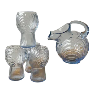 Rare Vintage Cambridge Caprice Moonlight Blue Pitcher and Glass Set, Circa 1940s