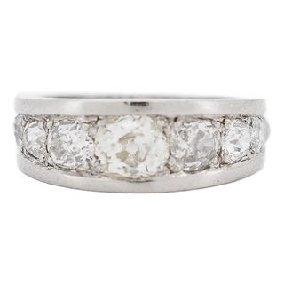 Circa 1930 Art Deco Platinum Diamond Old Cut Band, 1.5 Carats, French For Sale