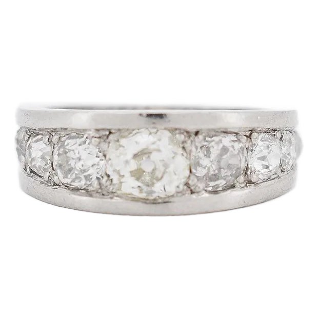 Circa 1930 Art Deco Platinum Diamond Old Cut Band, 1.5 Carats, French For Sale