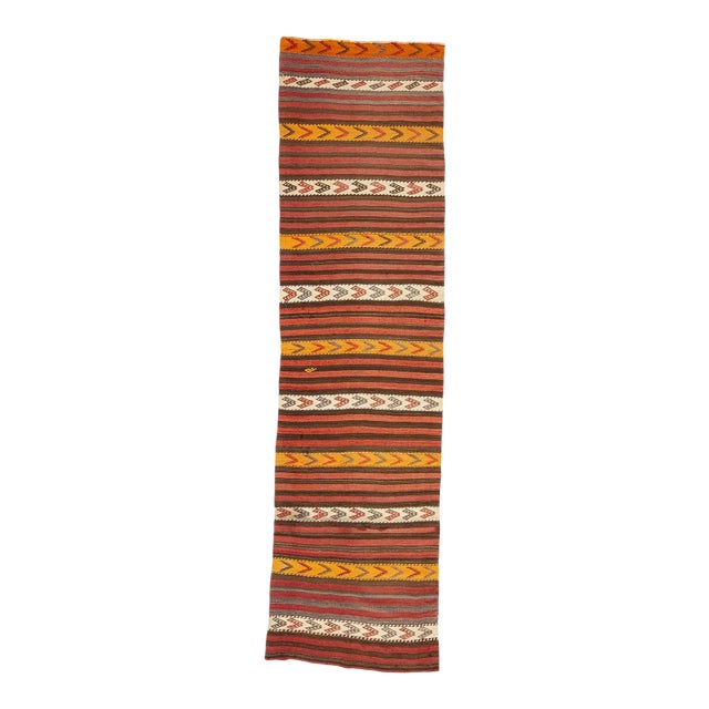Vintage Striped Red & Yellow Kilim Runner For Sale