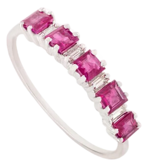 Square Cut Natural Ruby & Diamond Geometric Stacking Ring Size 4 in 14k Gold