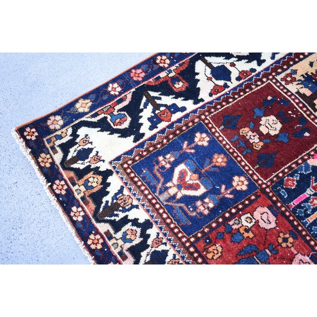 5.4 X 9.3 Ft Hand-Knotted Turkish Vintage Rug - Blue & Red Pictorial Grid Pattern For Sale - Image 9 of 10