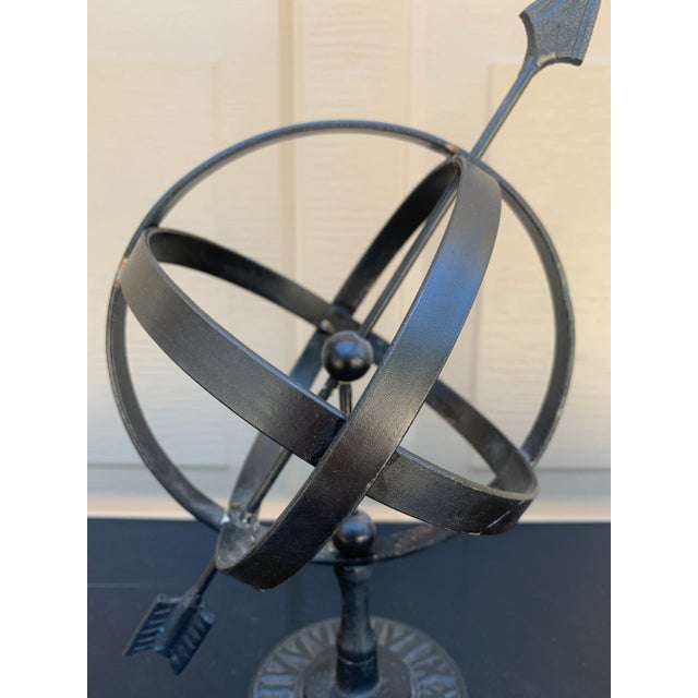 Late 20th Century Black Iron Armillary Globe Sculpture – Traditional Landscape & Garden Decor For Sale - Image 5 of 10