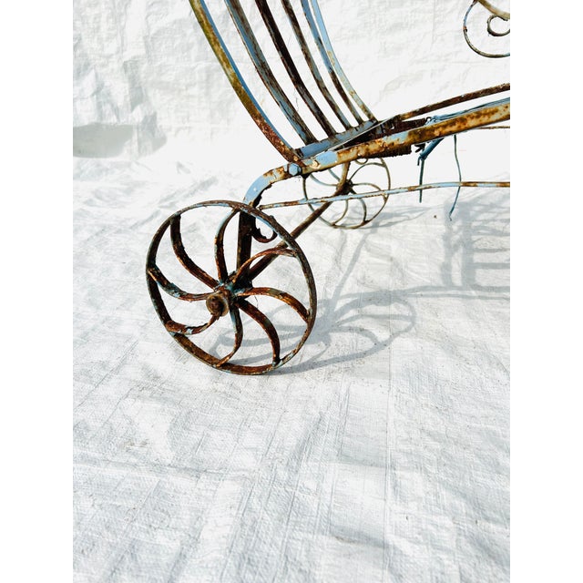 Blue 30's Wrought Iron Art Nouveau Style Chaise Fully Extended For Sale - Image 8 of 9