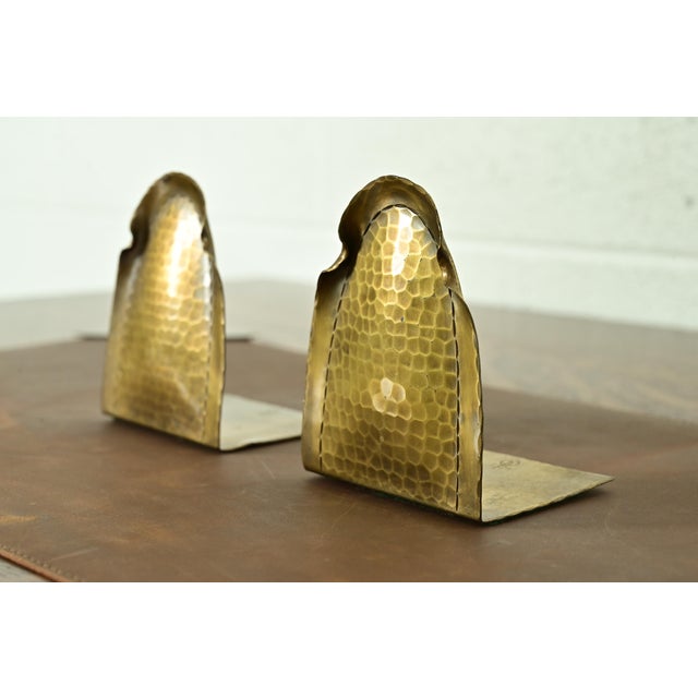 Roycroft Arts & Crafts Hammered Brass Over Copper Bookends, Circa 1920s For Sale - Image 11 of 11