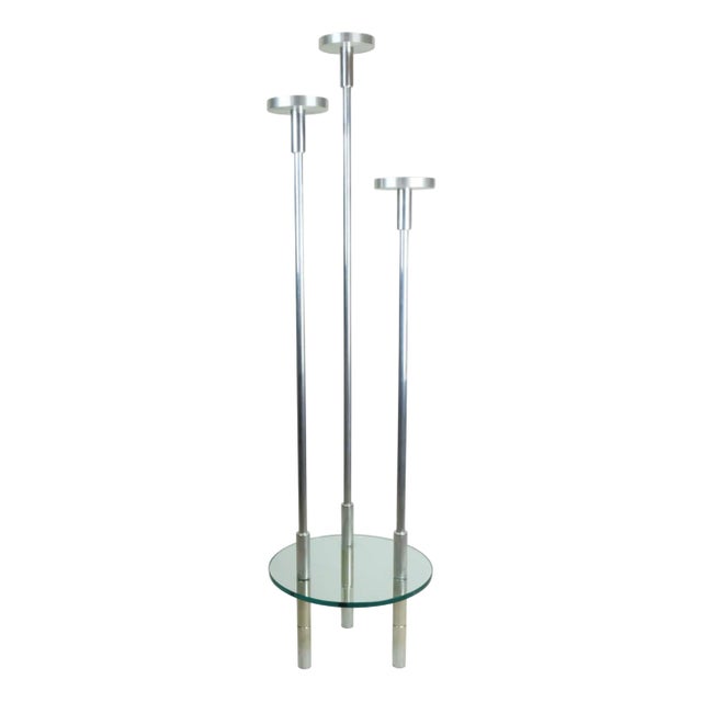Large Candleholder in Stainless Steel and Glass by Knut Hesterberg, 1970s For Sale