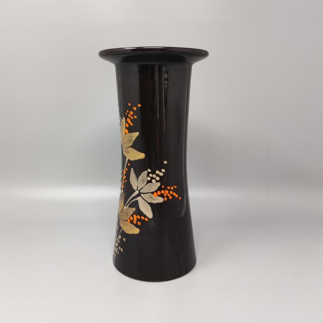 Mid-Century Modern Vase in Hand-Painted Brown Ceramic, Italy, 1970s For Sale - Image 3 of 8
