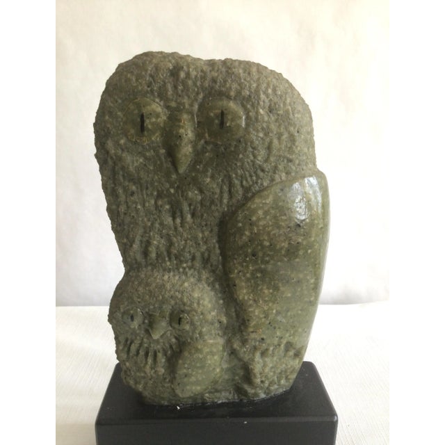 1960s green marble owl sculpture on composition base Signed by Elison.