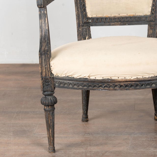 Pair 19th Century Swedish Gustavian Black Painted Carved Armchairs For Sale - Image 12 of 16