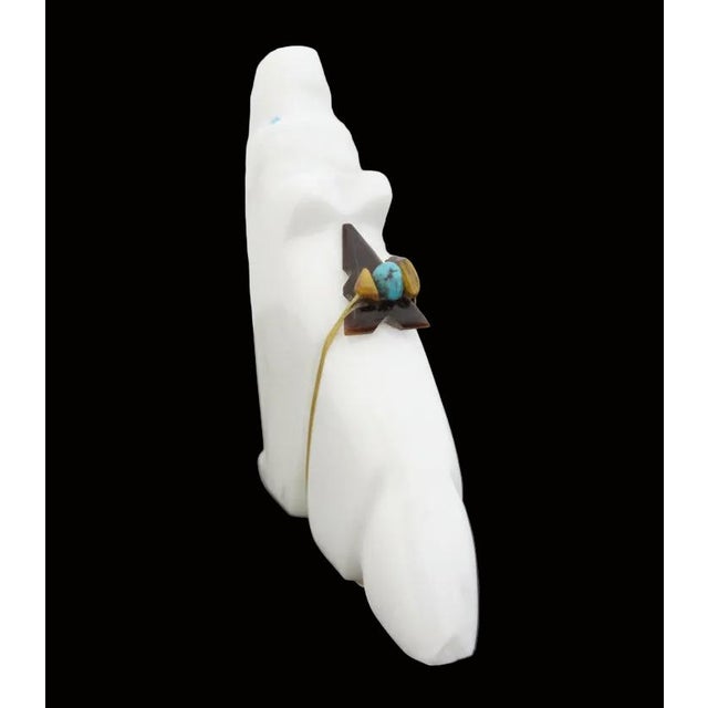 Native American Michael Mahooty Zuni Native American Howling Wolf or Bear Fetish With Offering For Sale - Image 3 of 9