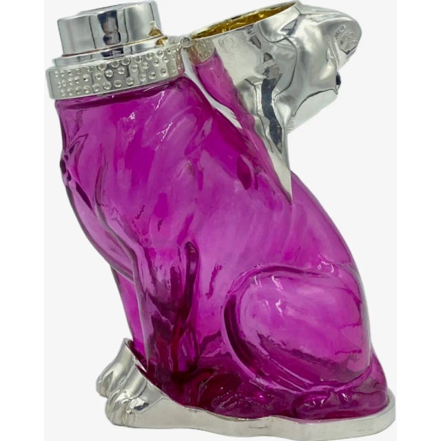 Metal Vintage French Bulldog Pink Glass Silverplate Claret Jug Decanter For Sale - Image 7 of 13