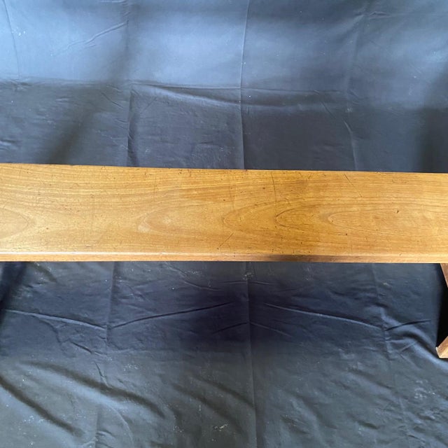 Brown Antique French Provincial Farmhouse Walnut Trestle Base Benches -a Pair For Sale - Image 8 of 11