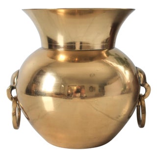 Vintage Asian Style Solid Brass Vase W/ Handles For Sale