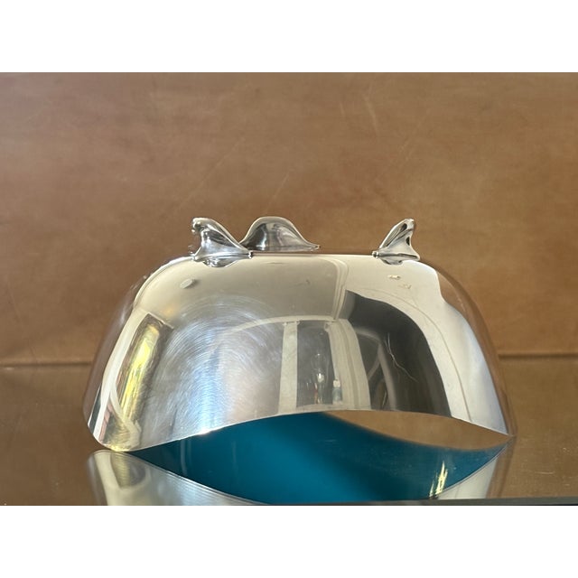1950s Vintage Heirloom Silver Plate & Turquoise Enamel Footed Bowl For Sale - Image 5 of 14