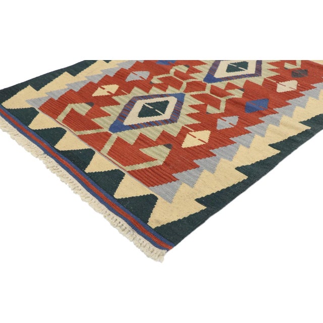 Vintage Persian Shiraz Kilim Rug with Tribal Style 02'11 x 03'11. Full of tiny details and a bold expressive design...