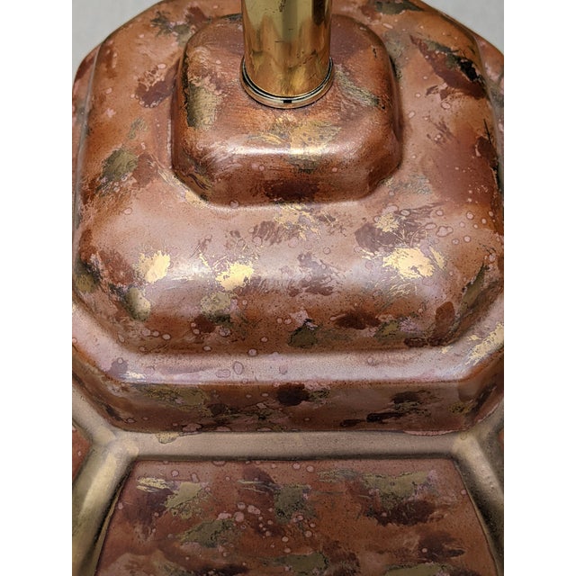 Vintage 1960s Frederick Cooper Metallic Copper Rose Gold Marbled Ceramic Lamps- A Pair For Sale In Charlotte - Image 6 of 11