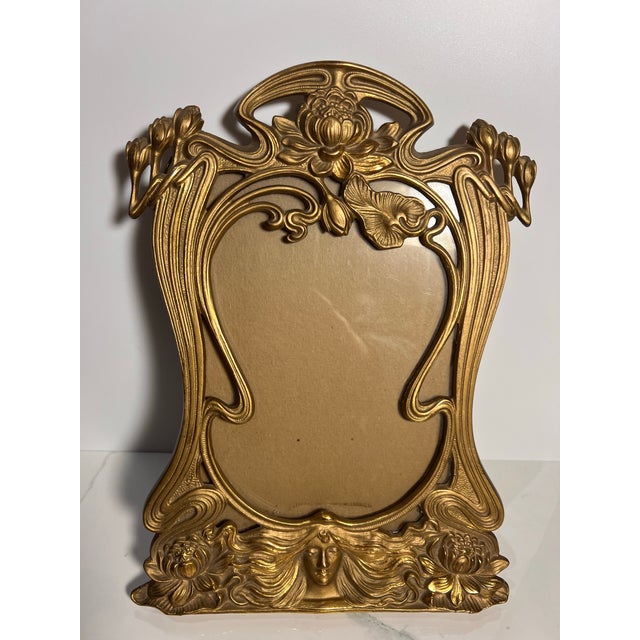 1950s Vintage Art Nouveau Brass Picture Frame Vanity Decor For Sale - Image 5 of 10