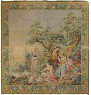 Vintage Tapestry with Bucolic Scene, Early 20th Century