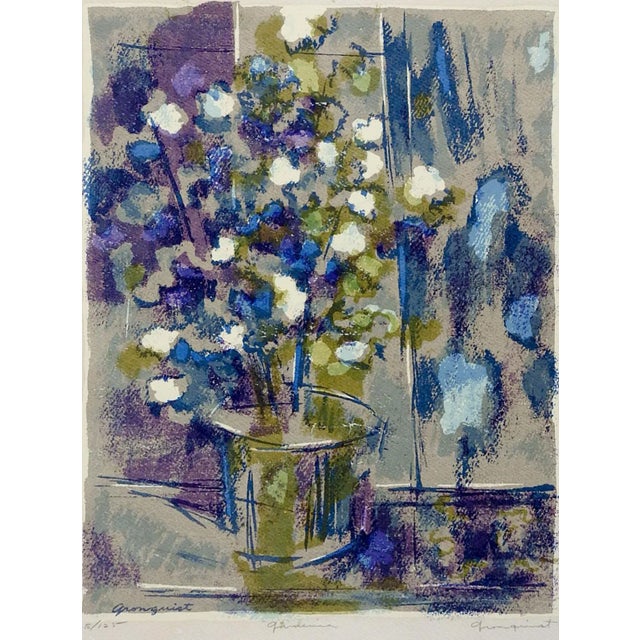 Mid 20th Century Modernist Floral Still Life Serigraph Print For Sale - Image 5 of 5