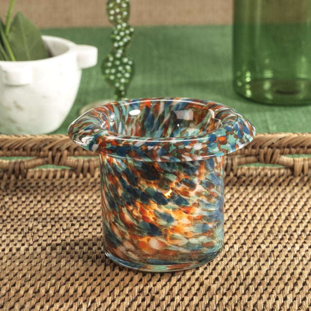 Contemporary Celia 4-Piece Opal Confetti Glass Candle Holder / Vase / Planter Set, Blue Tones For Sale - Image 3 of 4