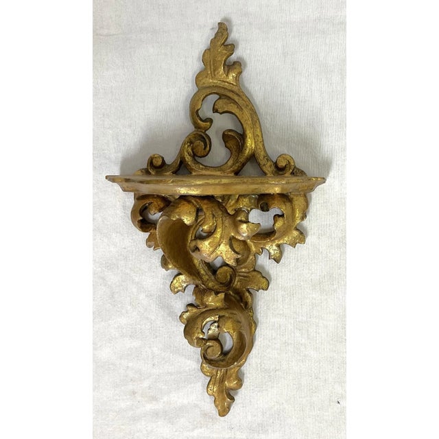 Wood Vintage Italian Rococo Style Gilt Carved Wood Wall Brackets- a Pair For Sale - Image 7 of 13