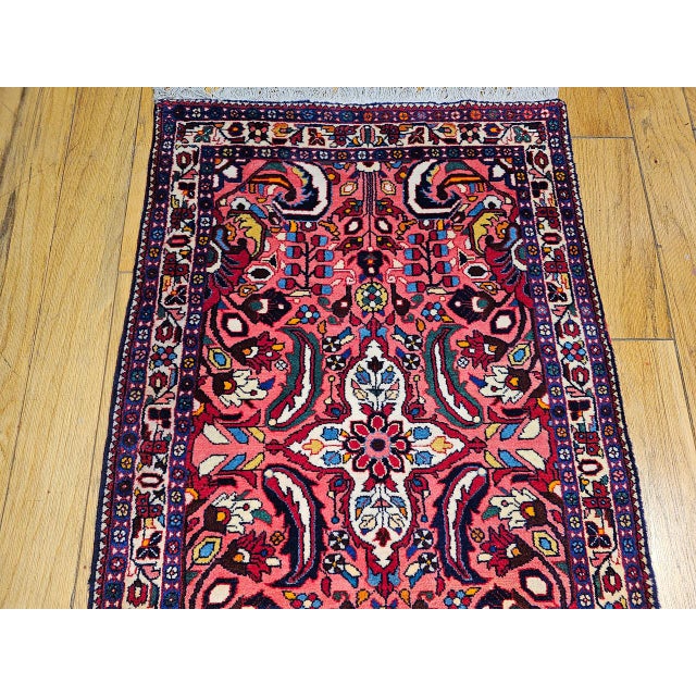 Vintage Persian Lilian Rug, Handknotted Wool, Geometric Pattern, Red & Ivory, 3x7 For Sale - Image 11 of 18