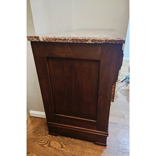 Antique 19th Century French Louis Philippe Burled Walnut Commode | Marble Top For Sale - Image 12 of 15
