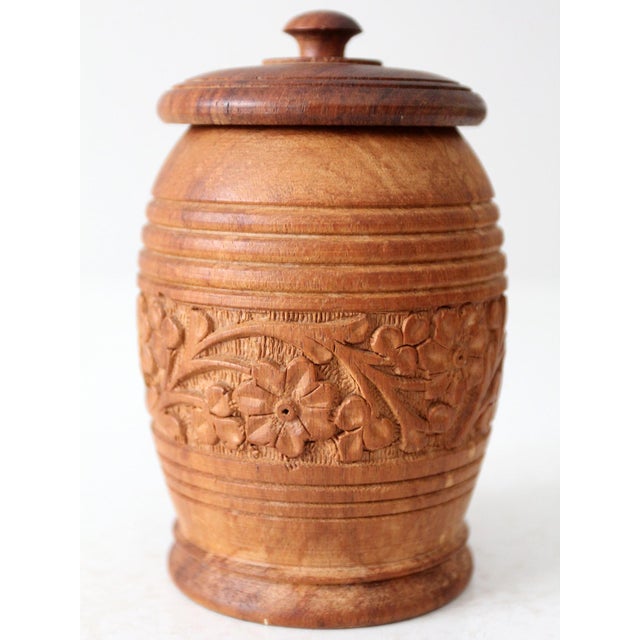 Vintage Hand Carved Floral Wood Jar For Sale - Image 9 of 9