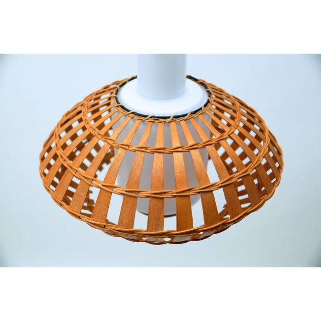 Opaline Glass and Wicker Ceiling Lamp, 1960s For Sale - Image 9 of 11