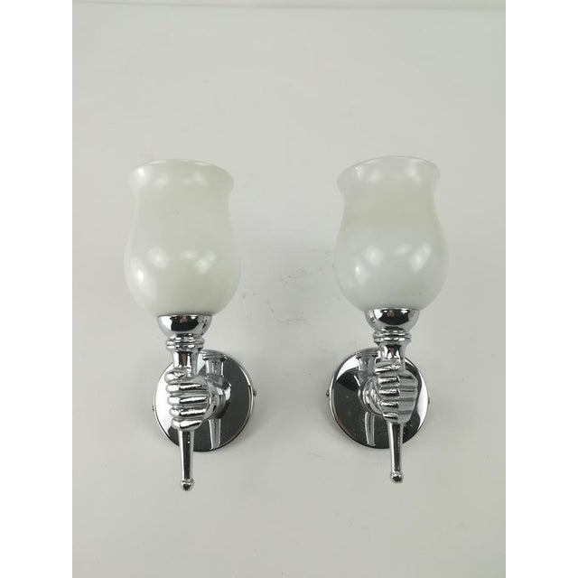 Rare designer lamps from the 1950s made of solid chrome-plated brass with original shade. E14 fitting. European Plug (up...