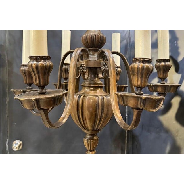1920s 1920 Caldwell Bronze Chandelier With Patina 6 Lights For Sale - Image 5 of 6