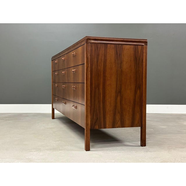 Mid-Century Modern Refinished Walnut and Copper Long Dresser For Sale - Image 3 of 9