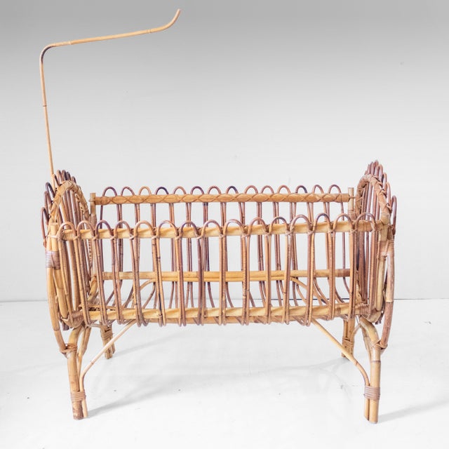 1960s Mid-Century Modern Bamboo Baby Cradle, Italy, 1960s For Sale - Image 5 of 16