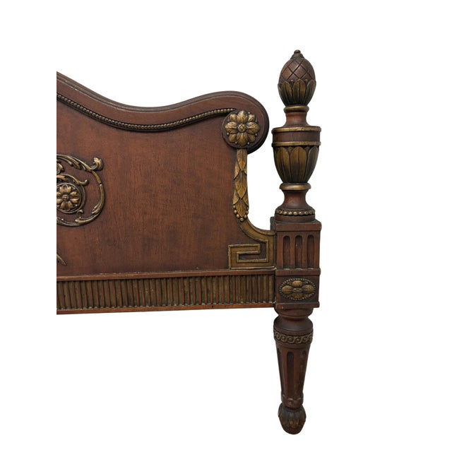 Brown Antique Neoclassical Mahogany Twin Bed Frame With Hand-Painted Classical Medallions & Gilt Decoration For Sale - Image 8 of 10