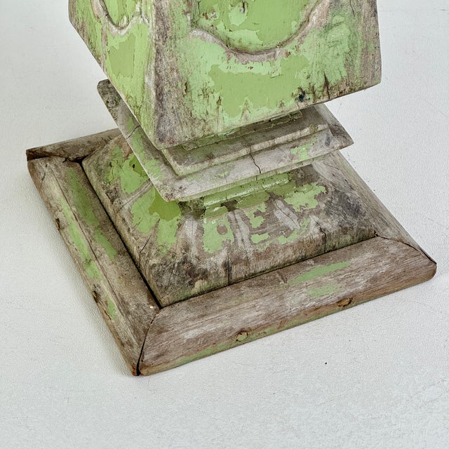 Architectural Salvaged Pedestal/Plant Stand C. 1900 in Stunning Pistachio Green & Recessed Panes For Sale - Image 9 of 10