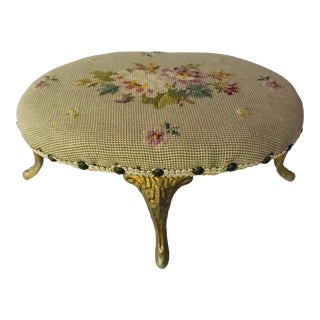 Antique Needlepoint Footstool For Sale