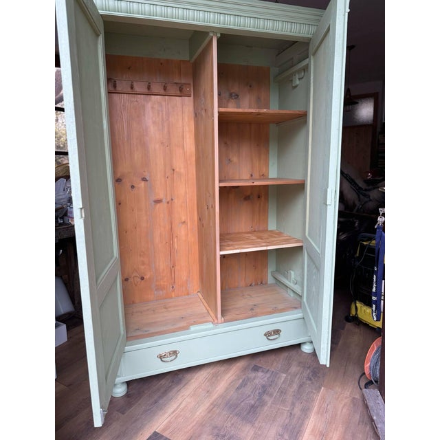 Wood Antique Painted Green Wooden Wardrobe For Sale - Image 7 of 8