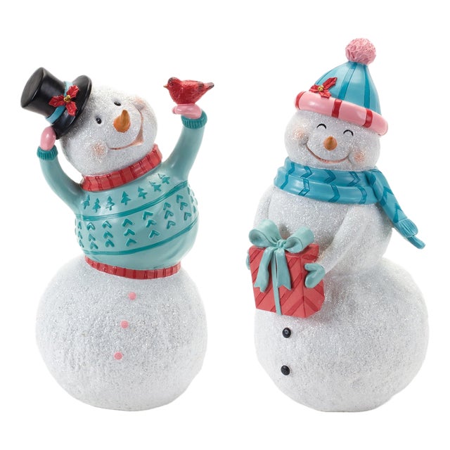 Whimsical Snowman Figurine (Set of 2) For Sale