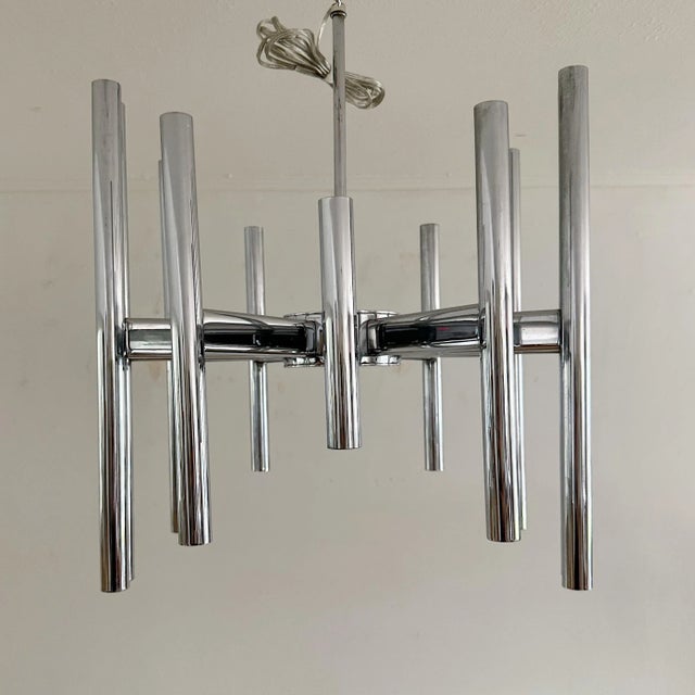 1960s 12 Arm 24 Lights Chrome Gaetano Sciolari Chandelier For Sale - Image 5 of 6