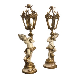 1950s Cherub Chalkware Lamps - Set of 2 For Sale