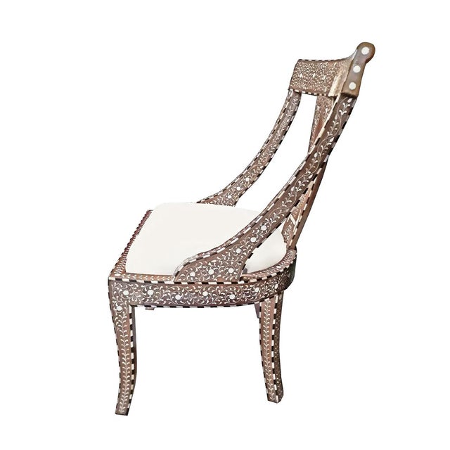 2020s Inlaid Teak Armless Chair From India With Removable Cushion For Sale - Image 5 of 13