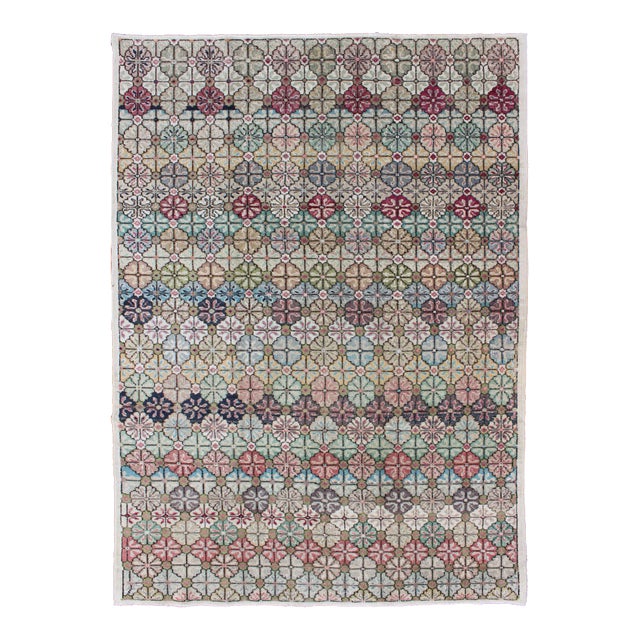 Mid-Century Modern, Vintage Rug in Multi Colors in Modern Design For Sale