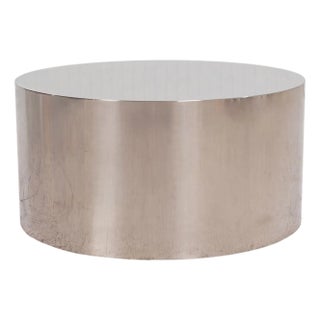 Custom Polished Metal Drum Coffee Table in the Style of Brueton, 1980 For Sale