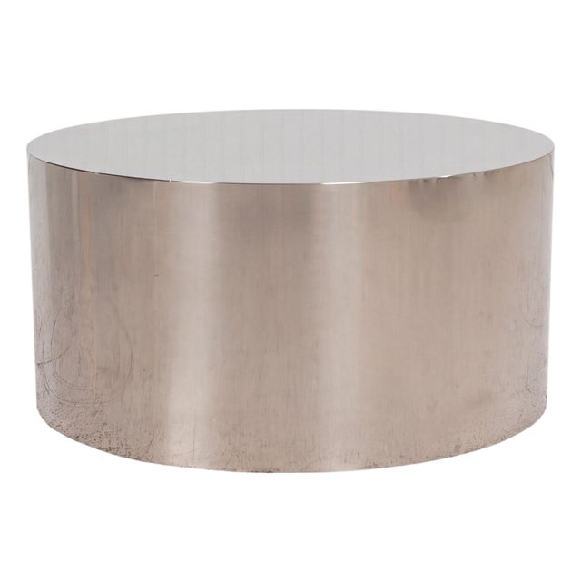 Custom Polished Metal Drum Coffee Table in the Style of Brueton, 1980 For Sale