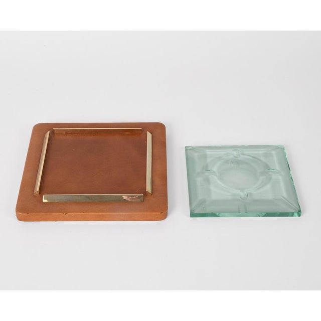 Italian Brass and Faceted Glass Leather Ashtray from Fontana Arte, 1970s For Sale - Image 3 of 8