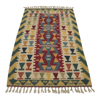 1970s Boho Style Turkish Vintage Geometric Design Handmade Oushak Kilim Rug For Sale