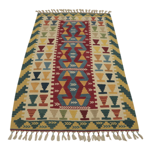 1970s Boho Style Turkish Vintage Geometric Design Handmade Oushak Kilim Rug