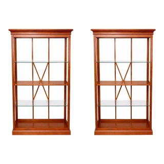 Late 20th Century Pair of French Grange Cherry Wood & Glass Étagères Display Shelves, Attributed For Sale