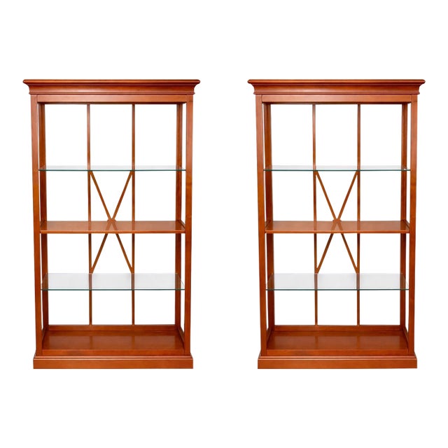 Late 20th Century Pair of French Grange Cherry Wood & Glass Étagères Display Shelves, Attributed For Sale